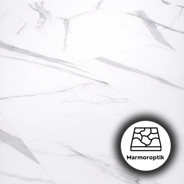 Klick Vinyl Fliesenoptik - XXL - Stein Schnee Carrara - 91,4 x 45,7 cm - Marmor Optik